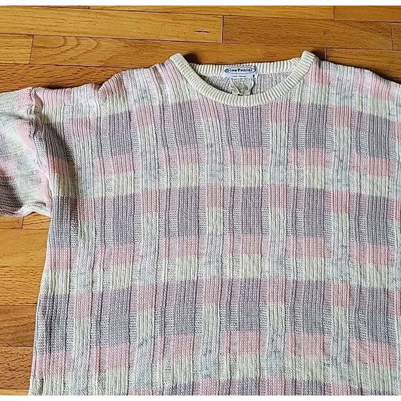 Gino Panini Vintage Pastel Plaid Rib Knit Pullover Crewneck Sweater Preppy Retro - Picture 4 of 12